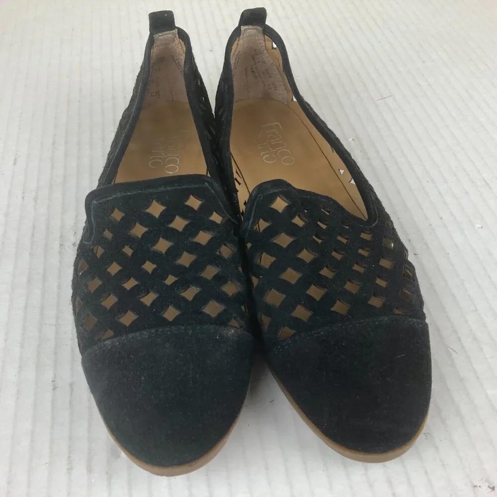 FRANCO SARTO Womens Sz 6 Black Suede Cut Out Slip On Flats‎ Loafers